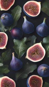 Ripe figs and green leaves create a rich, moody food pattern