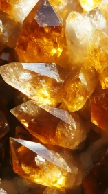 Golden citrine crystal cluster glows in warm sunlight.