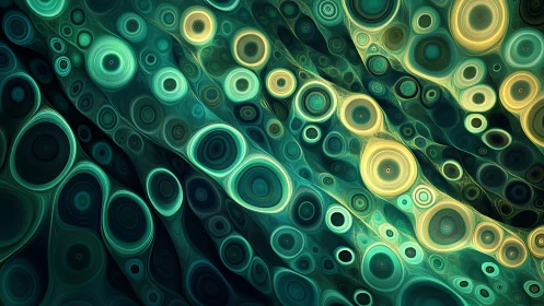 Fractal teal vortex circles form flowing luminous currents.