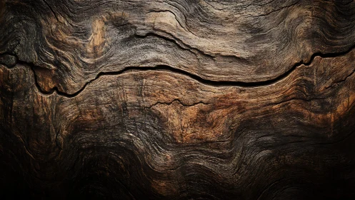 Close-Up of Natural Wooden Texture with Deep Grain Patterns.