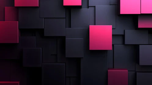 3D Abstract Geometric Cubes in Black and Pink Modern Style.