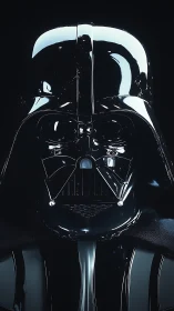 Shiny black sci fi mask rendered in dramatic frontal closeup