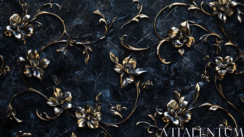 Gilded Night Vines Curl Across Midnight Marble Bloomscape.