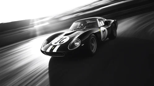 Classic race car surges through light with timeless energy