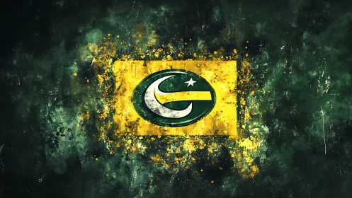 Grunge-rendered crescent emblem in turbulent chromatic field.