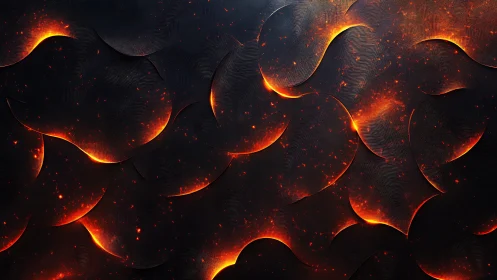Molten ember waves under dark layered abstract surface.