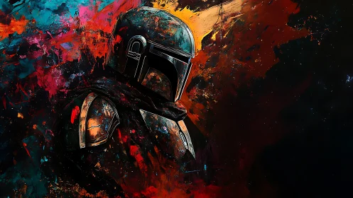 Bold armored wanderer stands against a cosmic color storm