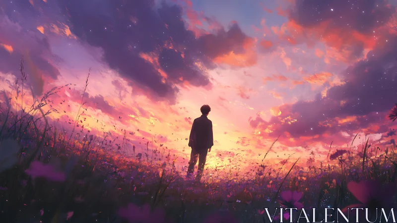 Twilight dreamer wandering through a sky-blossomed horizon.