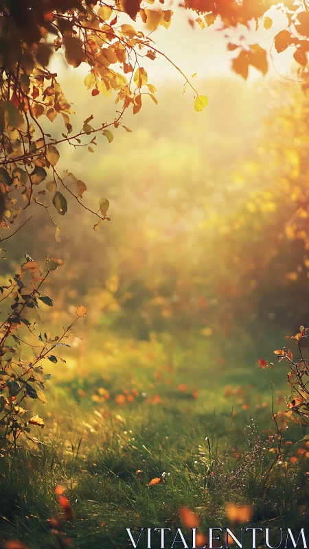 Golden morning path through a quietly glowing meadow.