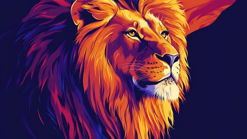 Chromatic vector lion portrait with high contrast lighting.