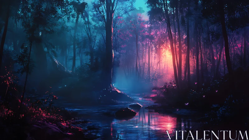 Neon Forest Stream at Twilight