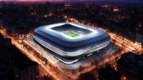 Luminous urban stadium glowing like a futuristic city heart.