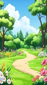 Verdant Landscape with Curved Pathways: Digitally Rendered Natural Panorama.