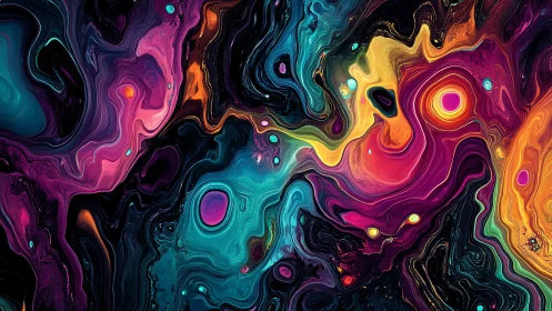 Digital painting cosmos: neon fluid vortices and orbital gradients.