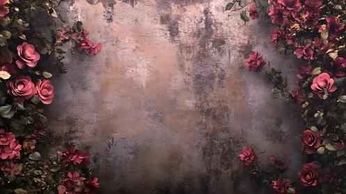 Textured Surface with Rose Florals: Distressed Background and Floral Framing