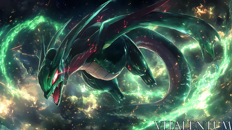 Celestial serpent dragon coils through luminous cosmic storm