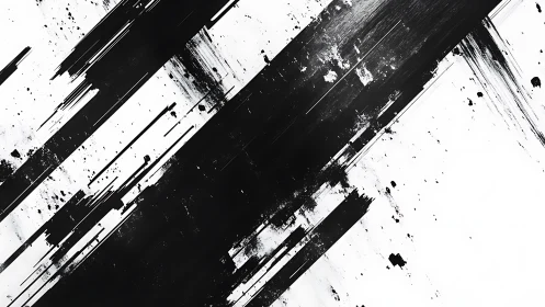 Diagonal black ink streaks on stark white canvas background.