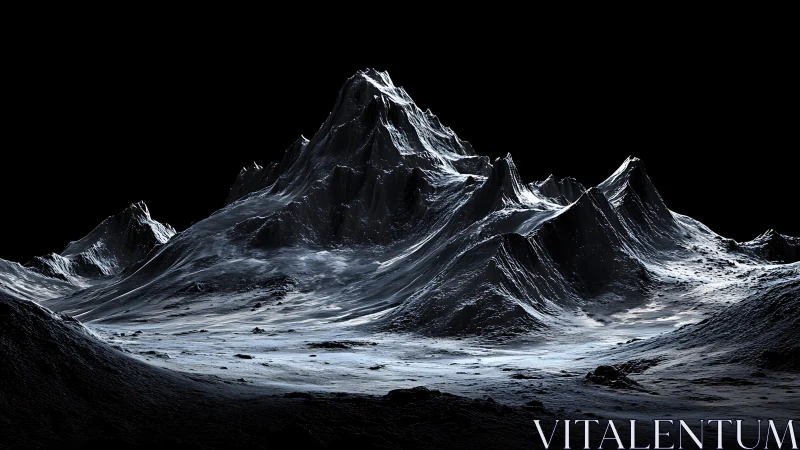 Stark lunar mountains rise from a frozen, shadowed plain.