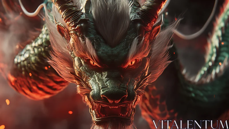 3D cinematic dragon portrait with dynamic ember lighting.