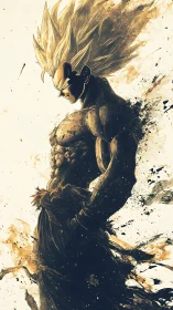Saiyan warrior profile in explosive golden power surge.