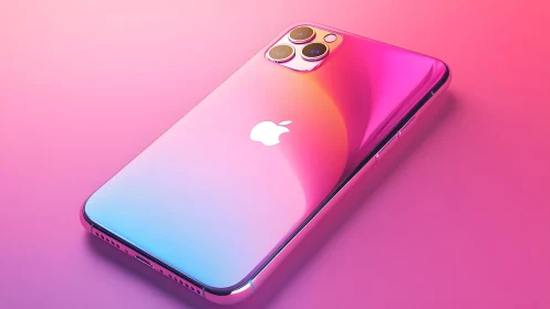 Vibrant Gradient iPhone on Pink Background, Modern Digital Art.