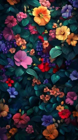 Vibrant Floral Garden: Jewel-Toned Botanical Composition.