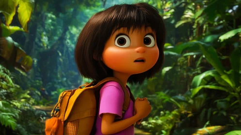 Wide-eyed jungle explorer pauses in a moment of wonder.