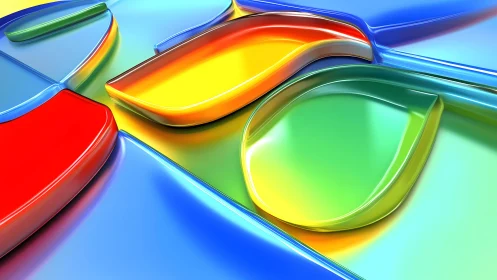 Abstract glossy shapes in vibrant colors, digital art style.