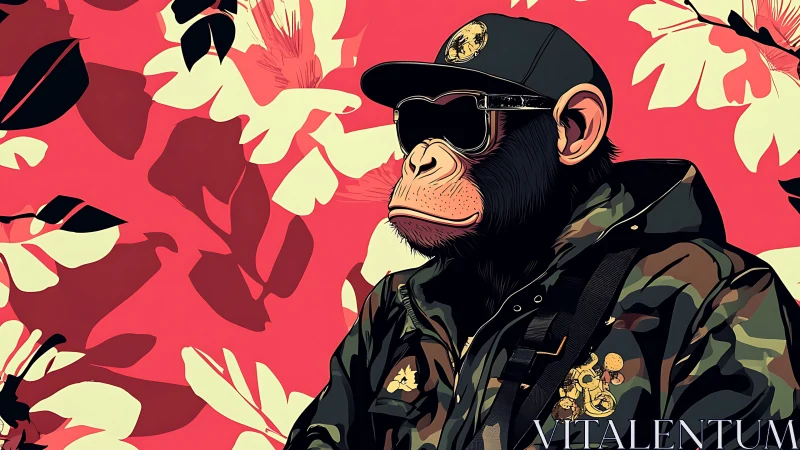 Camouflaged primate avatar in tactical streetwear profile.
