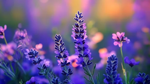 Purple Lavender Blooms with Soft Focus Background.