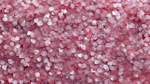 Pink sugar crystals fill the frame in a tight macro view