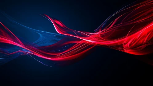 Ribbons of glowing red light flow gently across deep blue