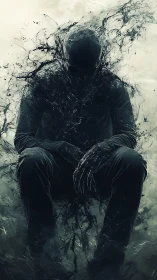 Shadowed void figure dissolving into inky darkness.