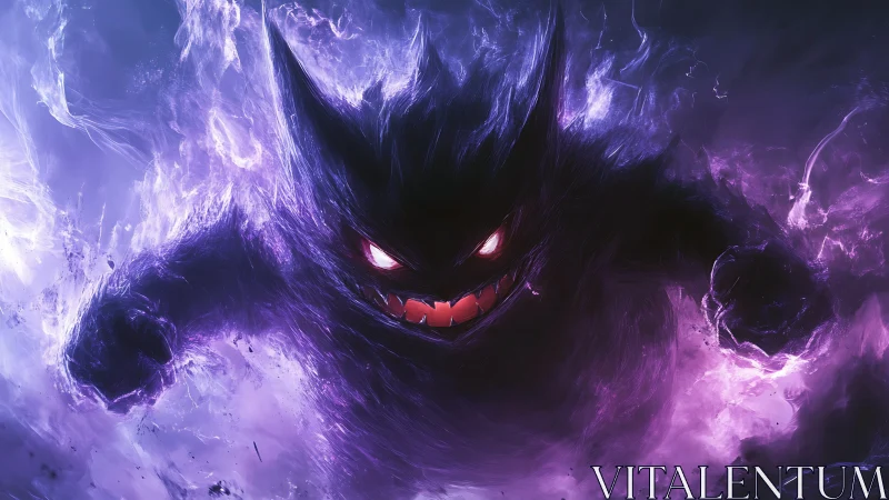 Playful ghostly creature emerging from swirling purple mist.