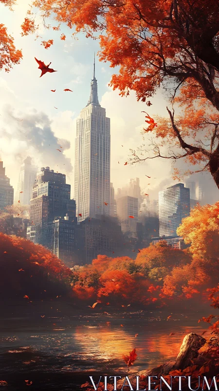 Autumn skyline serenade over a glowing city river dream.