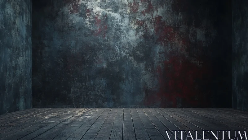 Textured industrial room with distressed walls and wood floor.