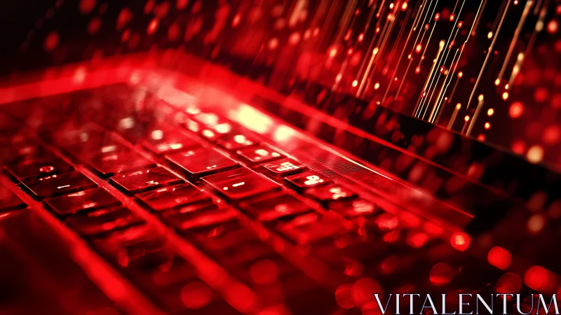 Rivers of red light dance across a glowing laptop keyboard
