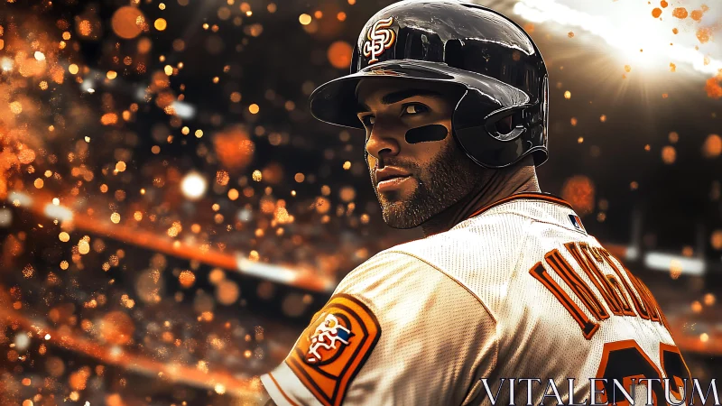 Intense baseball slugger stands ready under glowing stadium lights