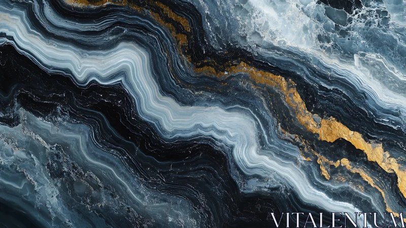 Midnight marble river with molten gold faultlines flowing.