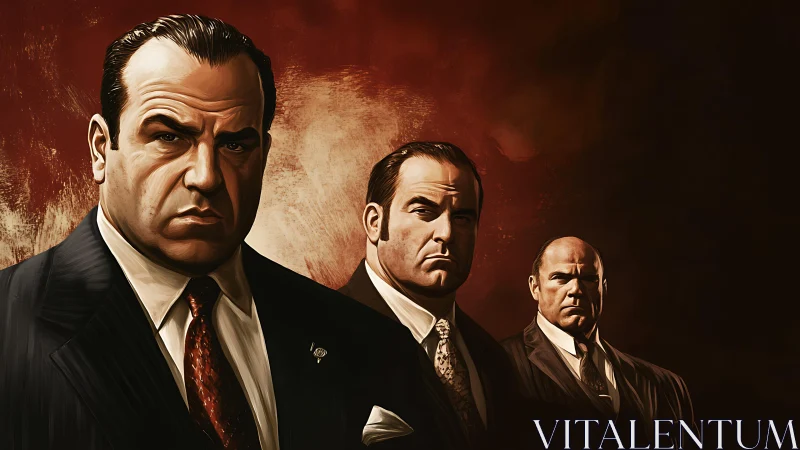 Powerful trio of suited men against a bold, moody backdrop.