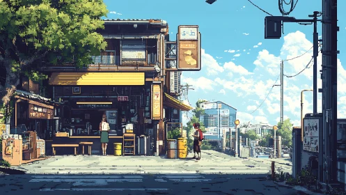 Sunlit neighborhood café captures a quiet summer afternoon