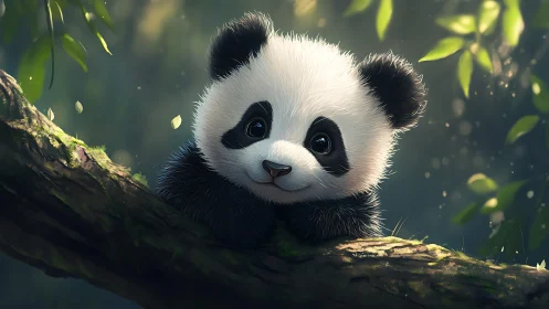 Gentle forest daydream with a bright-eyed baby panda.