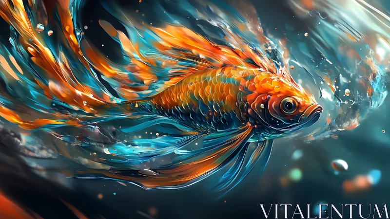 Digital painting of luminous koi in dynamic fluid motion.