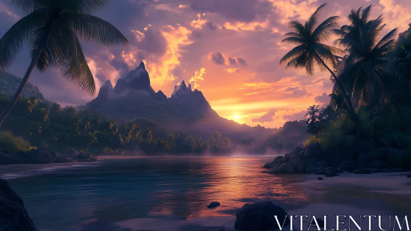 Tropical Paradise at Golden Hour: Where Mountains Meet the Sea.