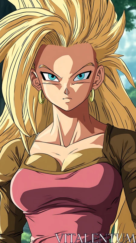 Fierce blonde warrior in intense anime character portrait.