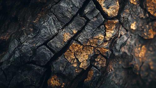 Golden light glows gently across cracked charcoal bark