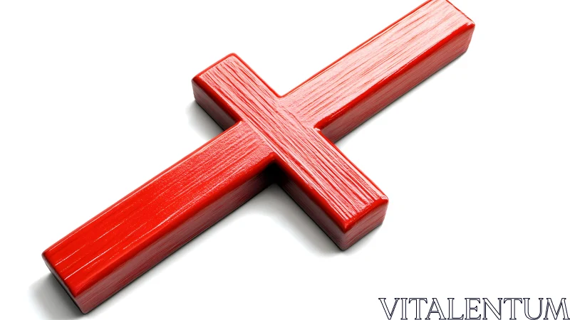 Red Wooden Inverted Cross on White Background, Minimalist Style.