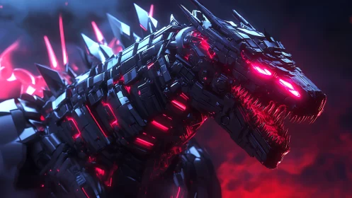 Cybernetic dragon kaiju rendered in neon hard-surface 3D design.