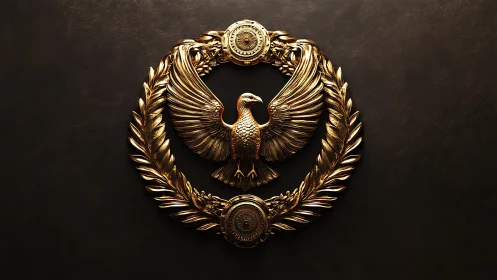Gilded imperial eagle crest within laurel wreath relief.