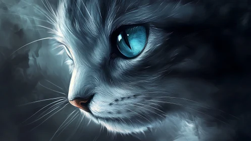 Luminous Feline Portrait with Striking Turquoise Gaze. Digital Rendering